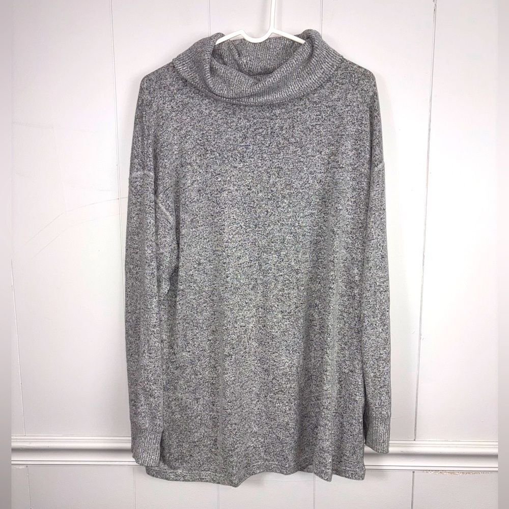 Fat Face Gray Cowl Neck Marled Long Sleeve Stretch Sweater Dress Size 12 Winter